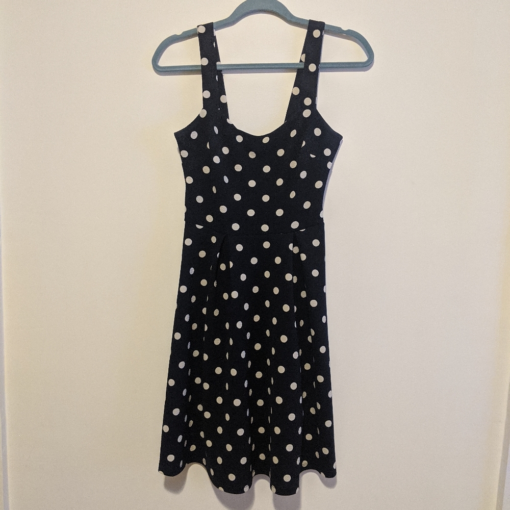Navy polka dot sleeveless dress